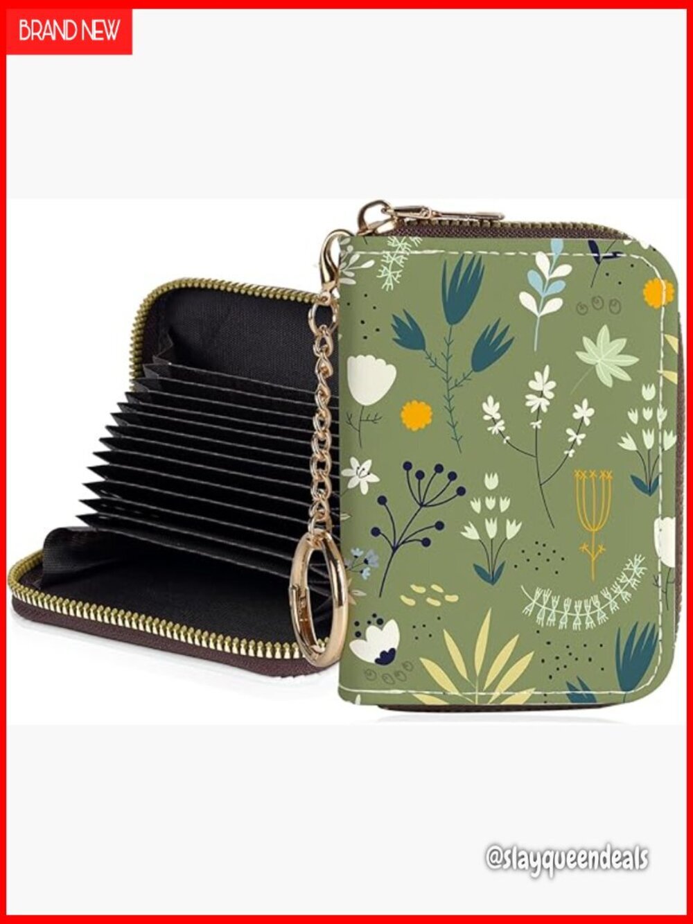 Small RFID Blocking Card Holder Wallet with Keychain Zipper